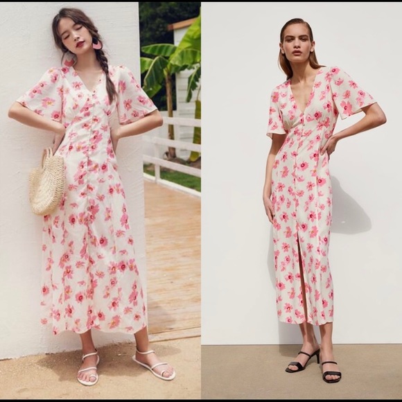 Zara Floral Midi Dress Medium - Picture 8 of 8